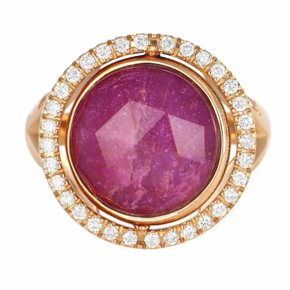 Bague Or Rose, Rubis et Diamants