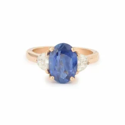 Bague Or Rose, Saphir Oval Non Chauffé 3.54 Carats, Diamants (Certificat)