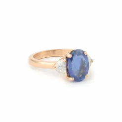 Bague Or Rose, Saphir Oval Non Chauffé 3.54 Carats, Diamants (Certificat)