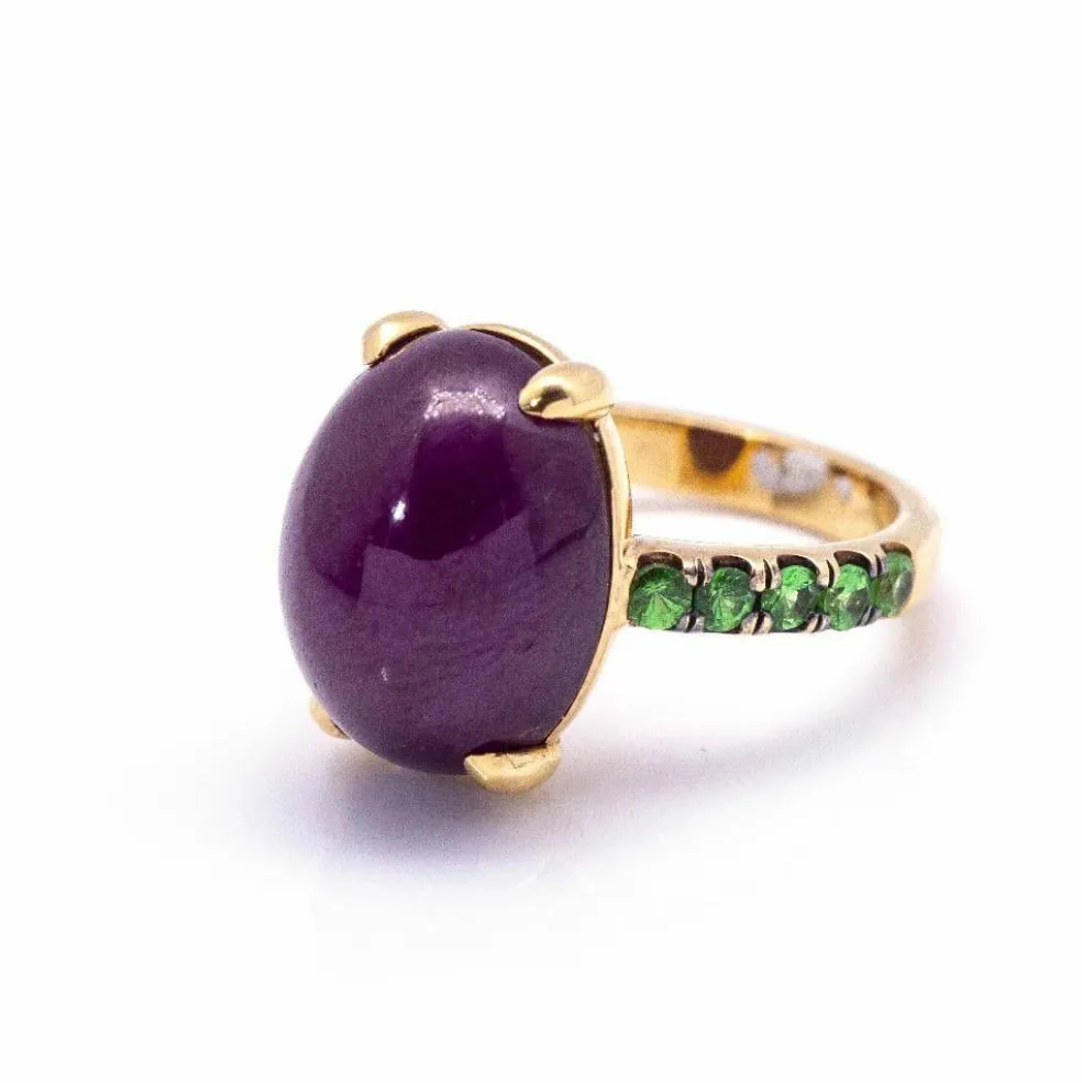 Bague Or Rose Tsavorite Rubis