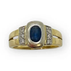 Bague or, saphir et diamants