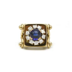 Bague or, saphir et diamants