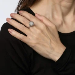 Bague orbe vintage en platine 1 ct pavé de diamants