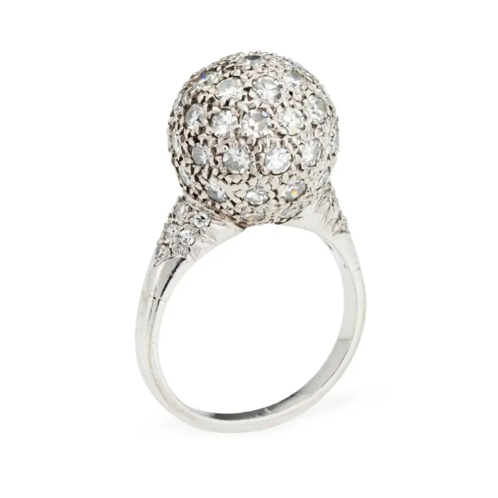 Bague orbe vintage en platine 1 ct pavé de diamants