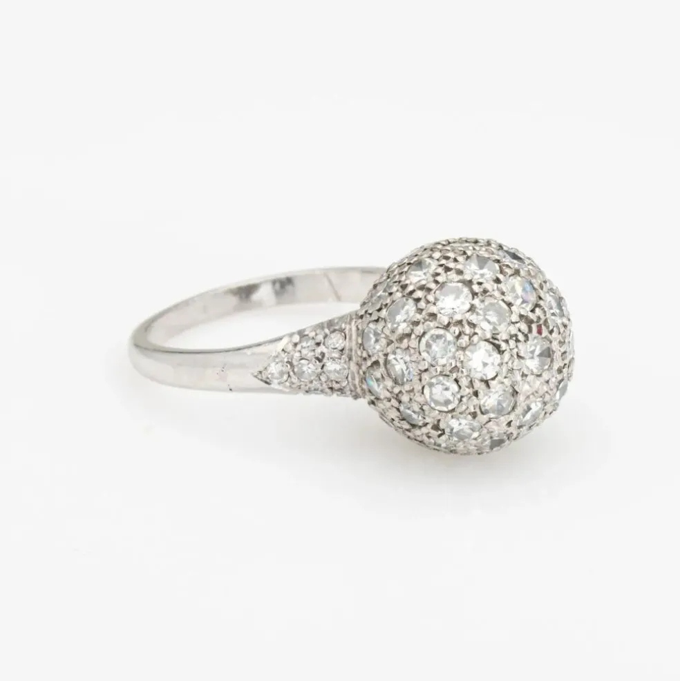 Bague orbe vintage en platine 1 ct pavé de diamants