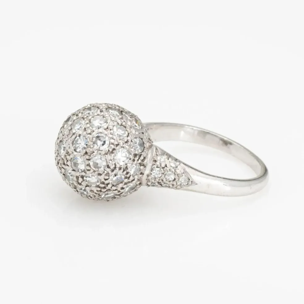 Bague orbe vintage en platine 1 ct pavé de diamants