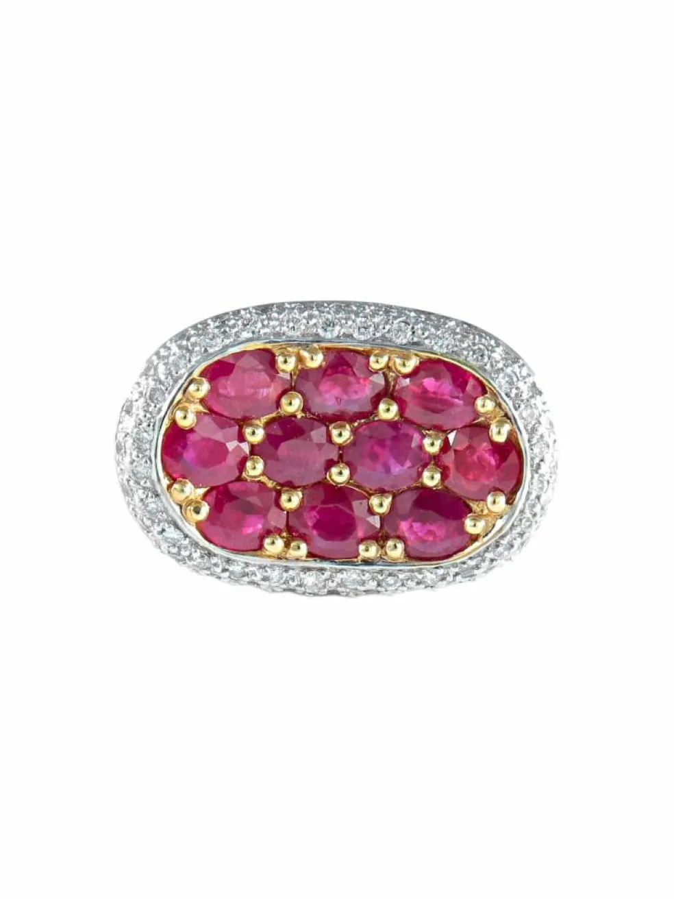 Bague ovale rubis diamants or jaune
