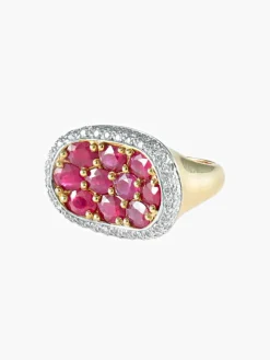 Bague ovale rubis diamants or jaune