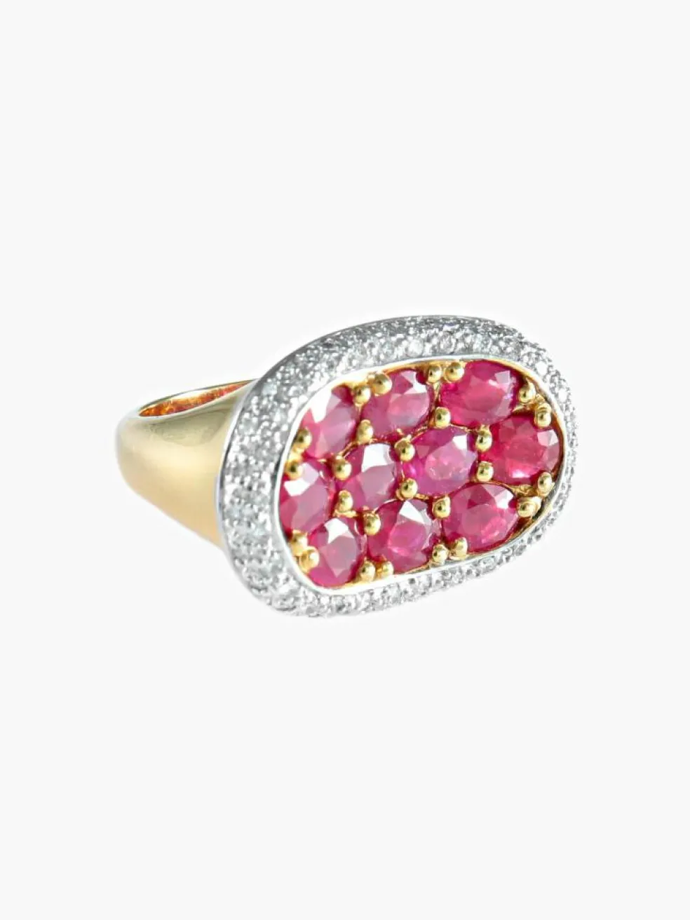 Bague ovale rubis diamants or jaune