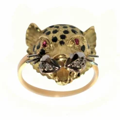 Bague Panthère en Or jaune & émail