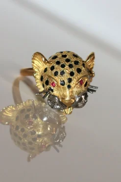 Bague Panthère en Or jaune & émail