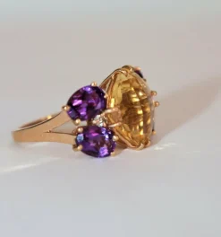 Bague Papillon citrine, améthystes, diamants