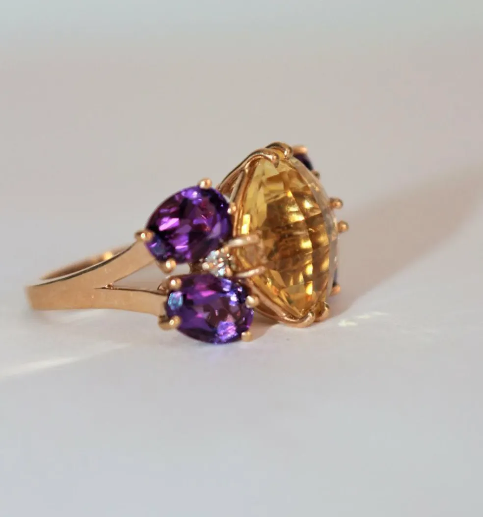 Bague Papillon citrine, améthystes, diamants