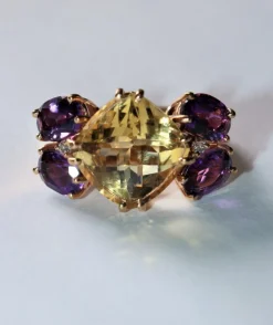 Bague Papillon citrine, améthystes, diamants