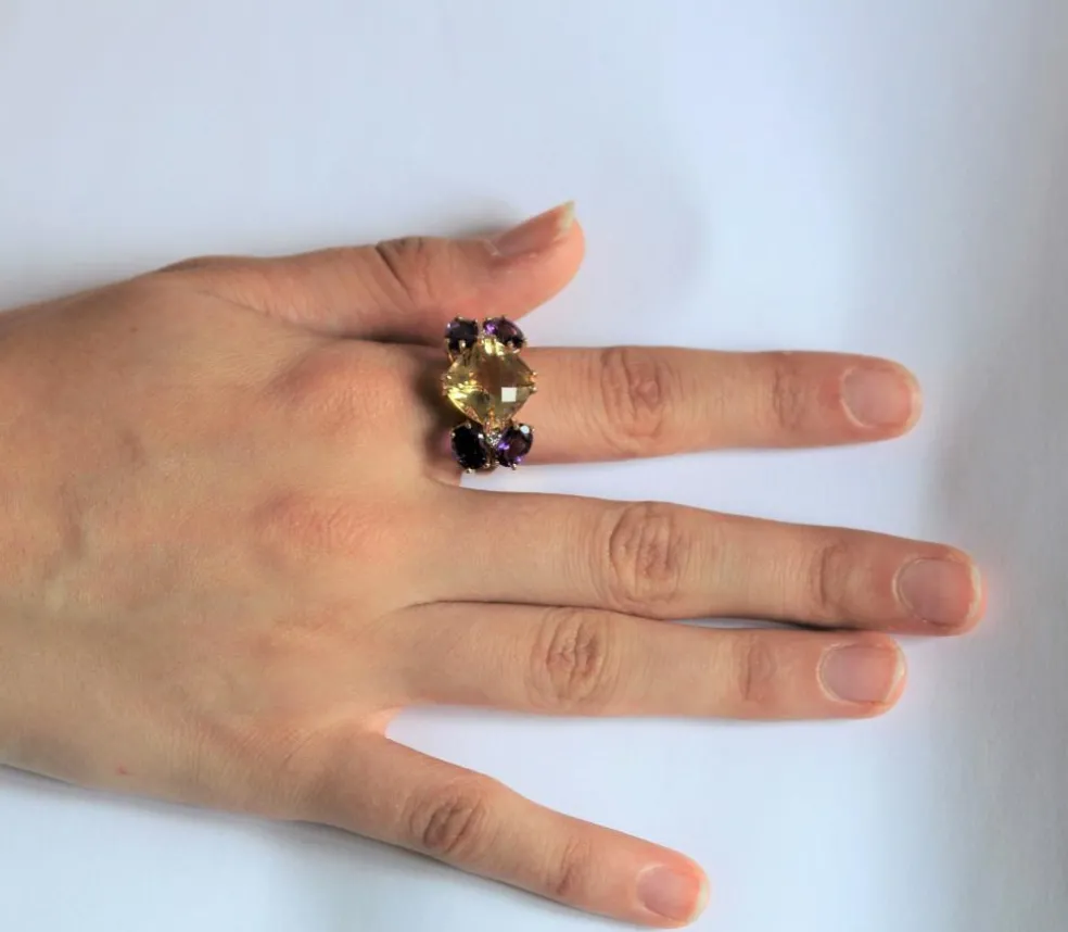 Bague Papillon citrine, améthystes, diamants