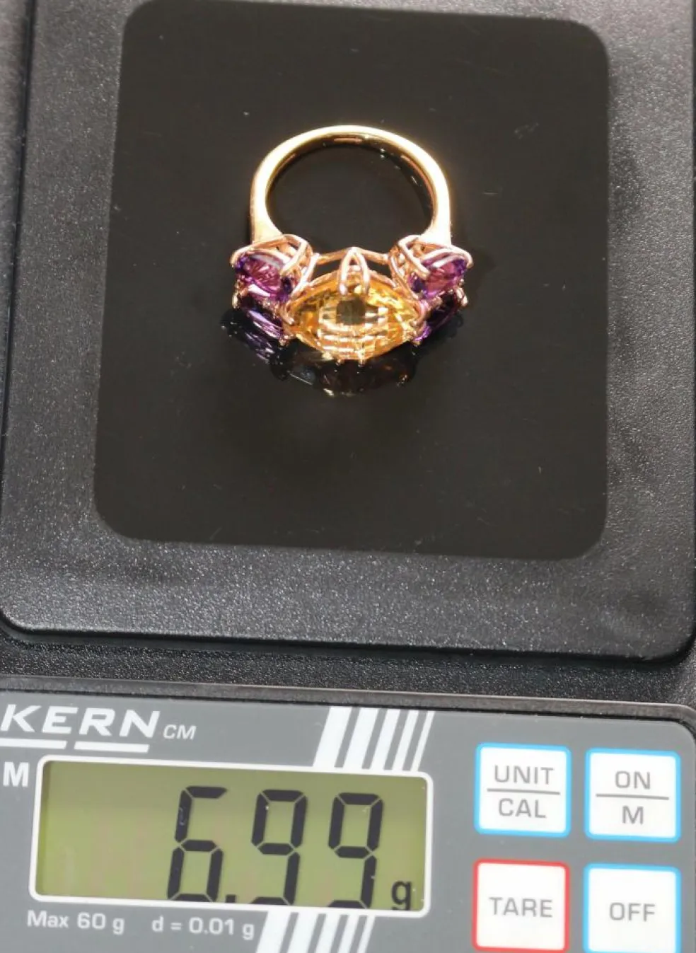 Bague Papillon citrine, améthystes, diamants