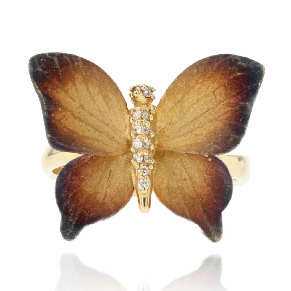 Bague papillon en émail et diamants