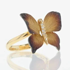 Bague papillon en émail et diamants