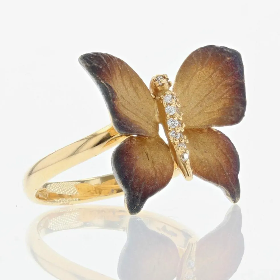 Bague papillon en émail et diamants