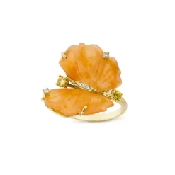 Bague Papillon en or jaune, quartzites et diamants - EU54