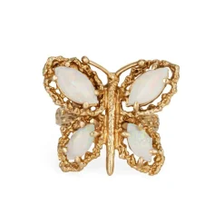 Bague papillon opale vintage des années 70 en or jaune