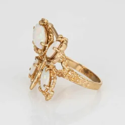 Bague papillon opale vintage des années 70 en or jaune