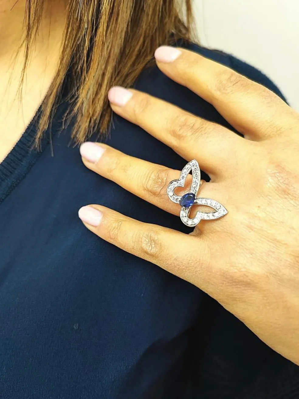 Bague papillon or blanc et diamants