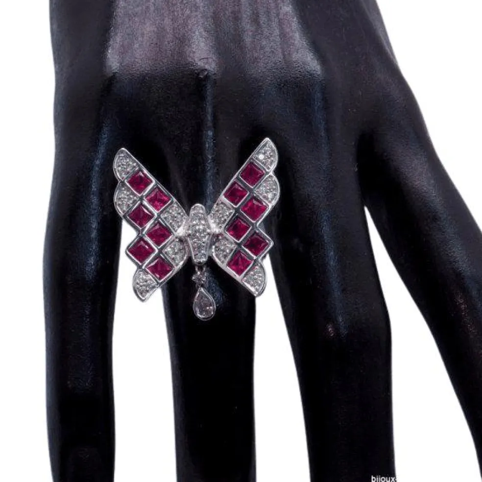 Bague papillon or, rubis, diamants