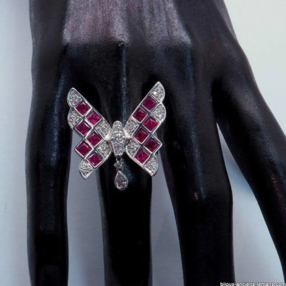 Bague papillon or, rubis, diamants