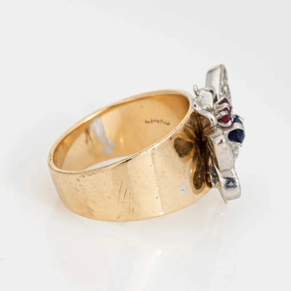 Bague Papillon Vintage Or Jaune Bande Diamant