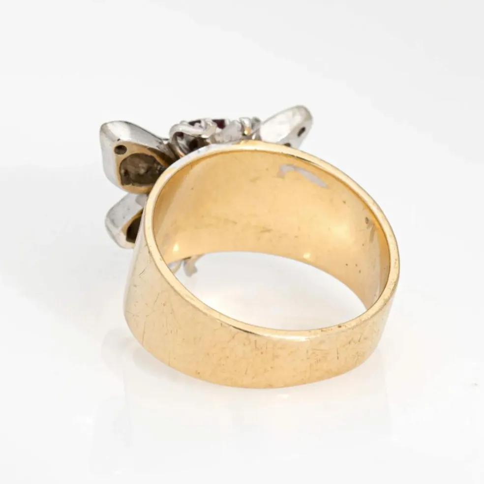 Bague Papillon Vintage Or Jaune Bande Diamant