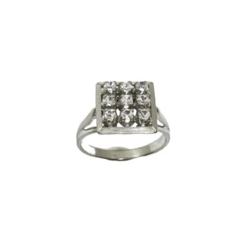 Bague Pavage 9 Diamants Or Blanc
