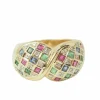 Bague pavée en or jaune, diamants et pierres précieuses