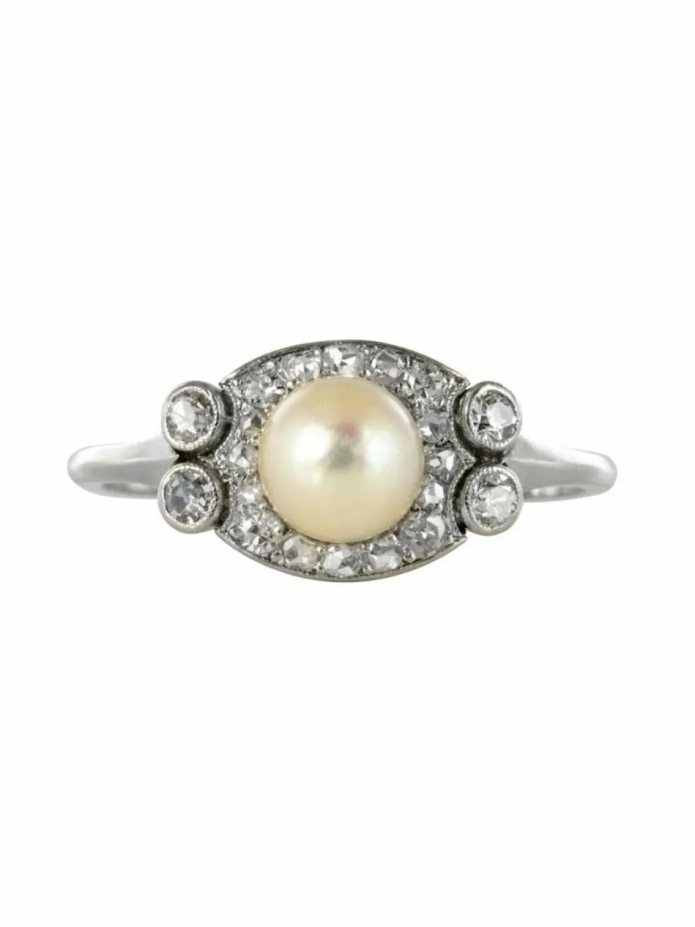 Bague perle de culture diamants art déco