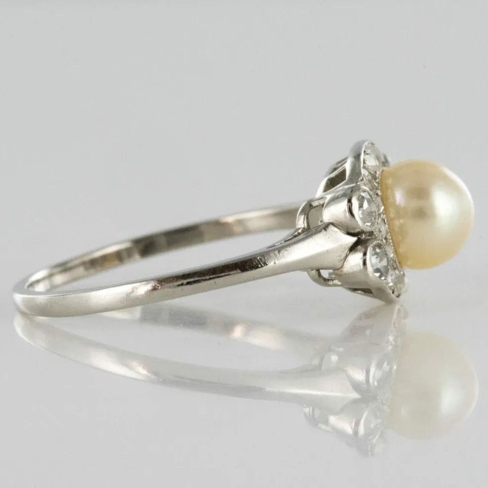Bague perle de culture diamants art déco