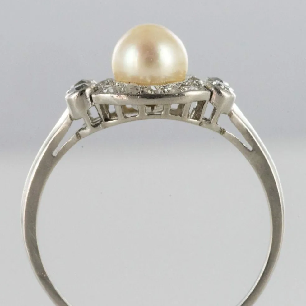 Bague perle de culture diamants art déco