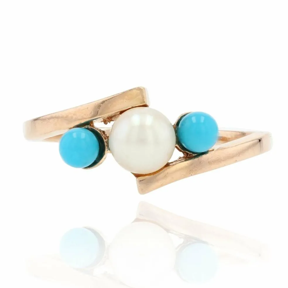 Bague perle de culture et perles de turquoise