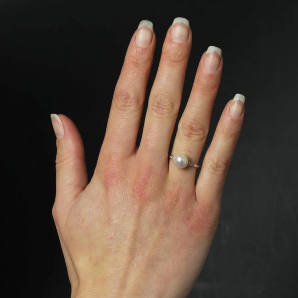 Bague perle de culture et diamants ancienne