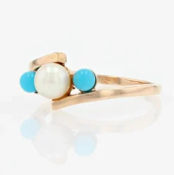 Bague perle de culture et perles de turquoise