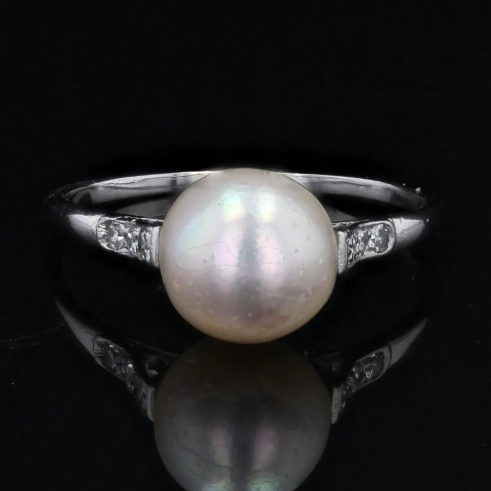 Bague perle de culture et diamants ancienne