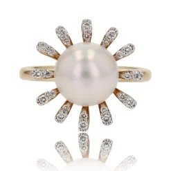 Bague perle de cutlure Akoya et diamants flocon