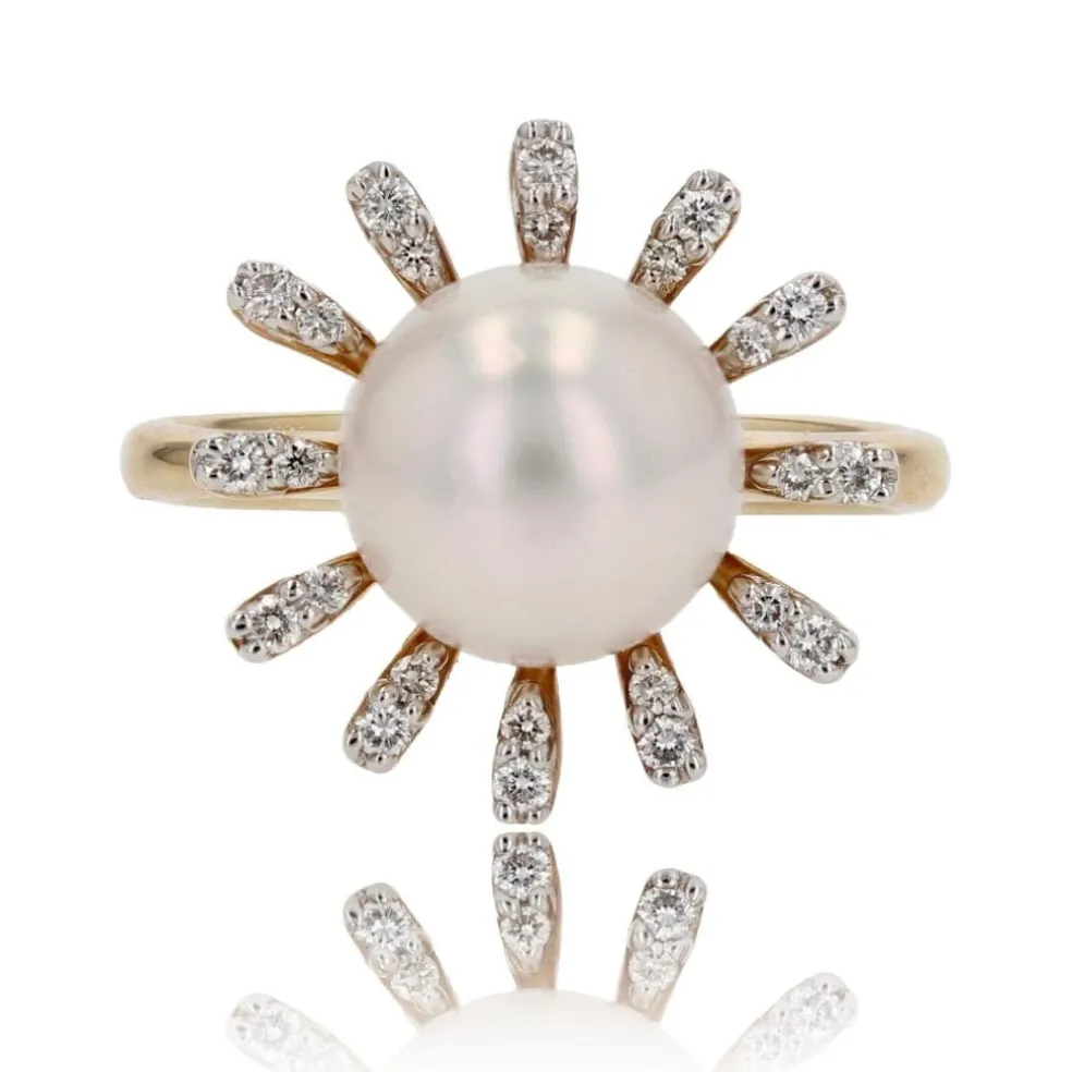 Bague perle de cutlure Akoya et diamants flocon