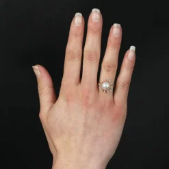 Bague perle de cutlure Akoya et diamants flocon