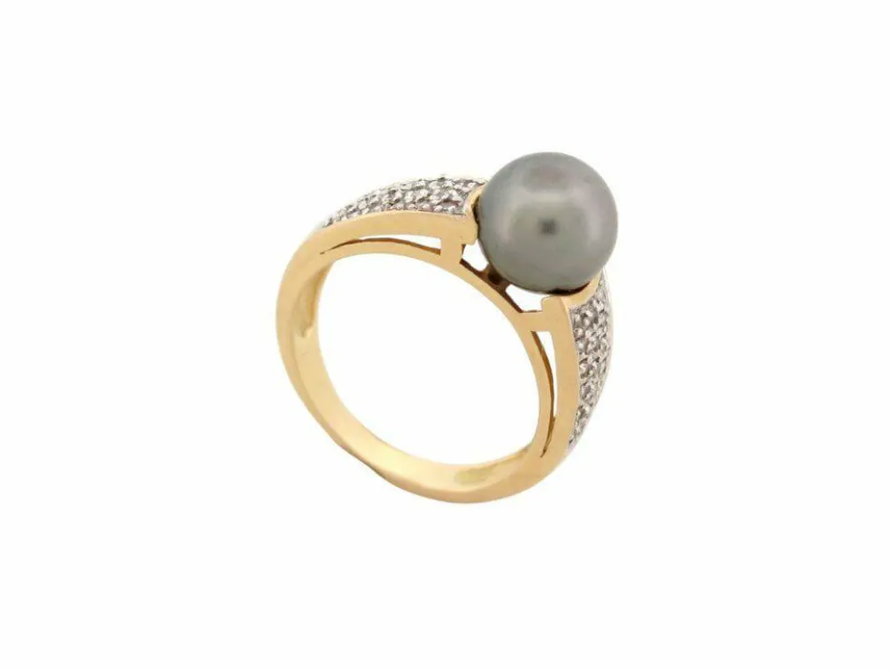 bague perle de tahiti & 36 diamants 0.32 ct 53 or 18k 5.6 gr