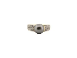 bague perle de tahiti & 36 diamants 0.32 ct 53 or 18k 5.6 gr