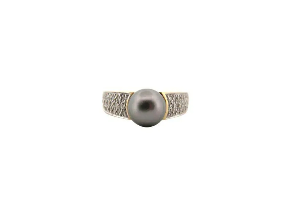 bague perle de tahiti & 36 diamants 0.32 ct 53 or 18k 5.6 gr