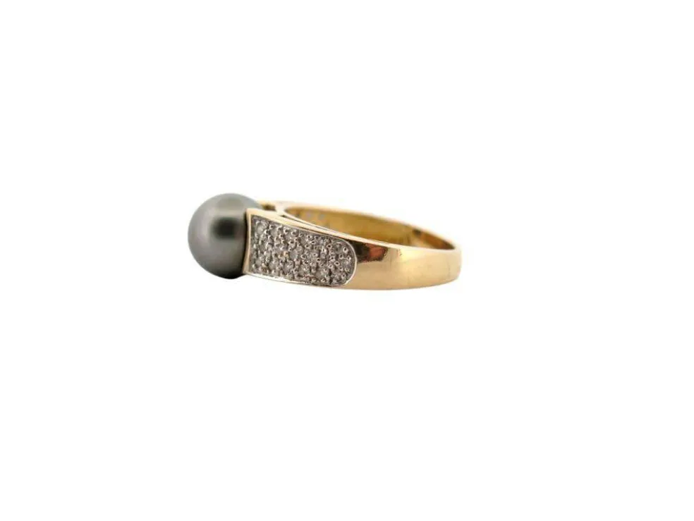 bague perle de tahiti & 36 diamants 0.32 ct 53 or 18k 5.6 gr