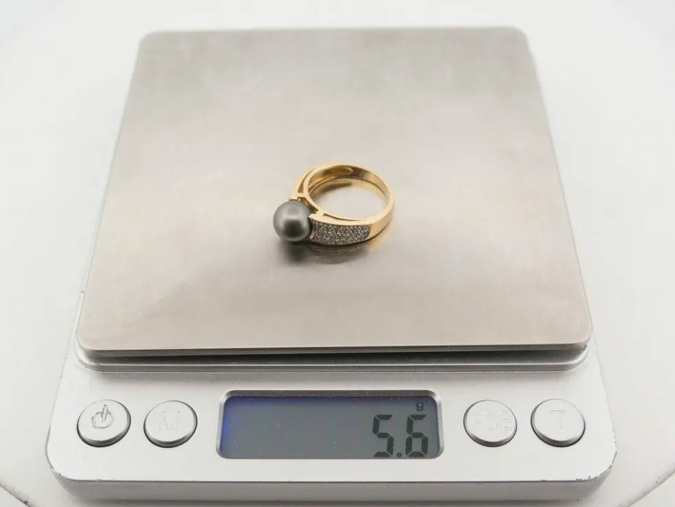 bague perle de tahiti & 36 diamants 0.32 ct 53 or 18k 5.6 gr