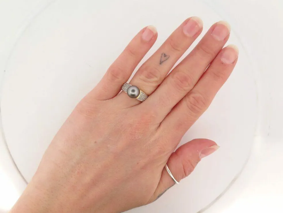 bague perle de tahiti & 36 diamants 0.32 ct 53 or 18k 5.6 gr
