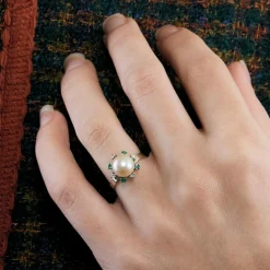 Bague perle diamants